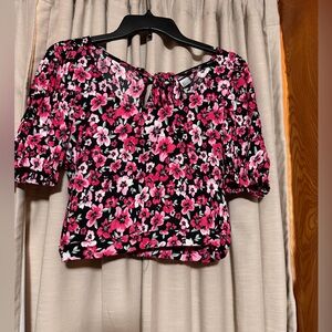 H&M Black and Pink Floral Blouse